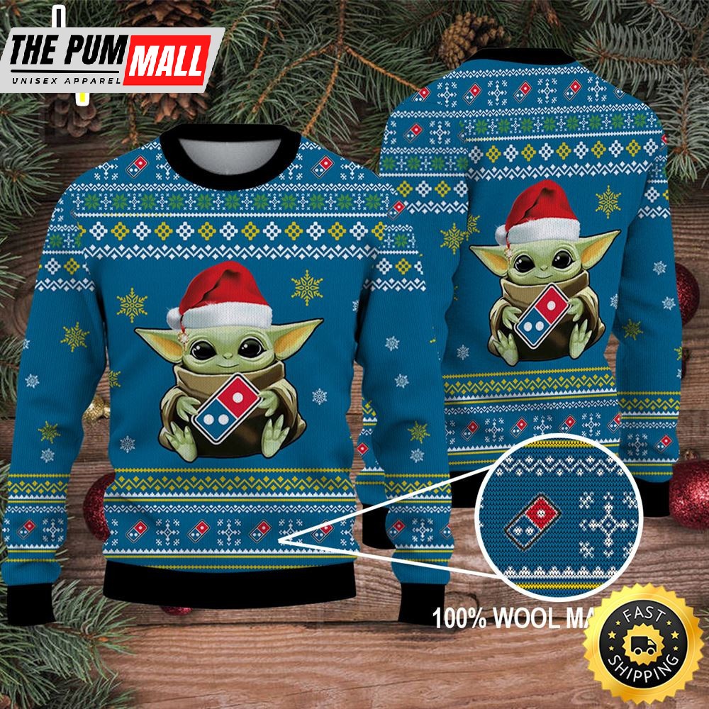 Baby Yoda Merry Christmas Ugly Sweater Domino’s Pizza