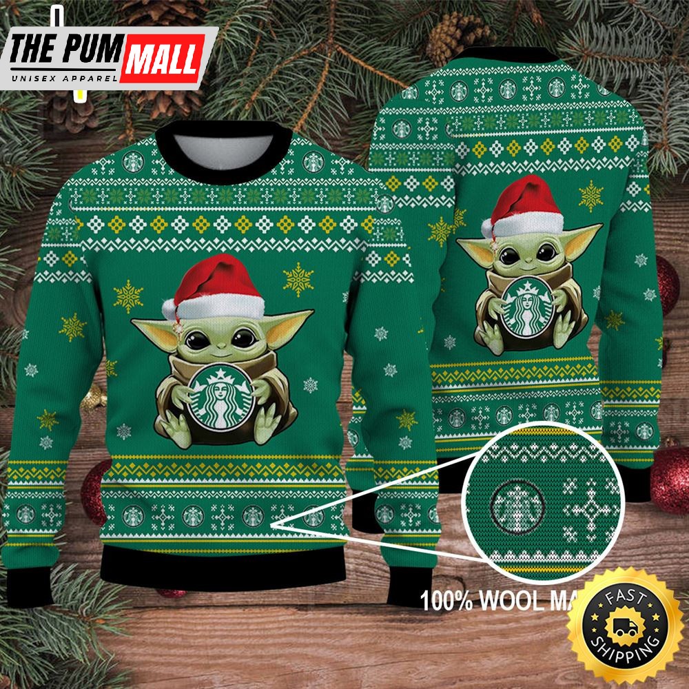 Baby Yoda Merry Christmas Ugly Sweater Starbucks