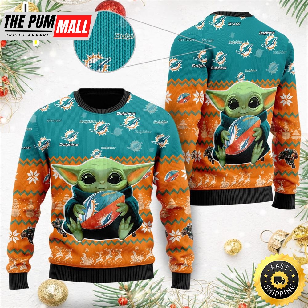 Baby Yoda NFL Miami Dolphins Ugly Christmas Sweater