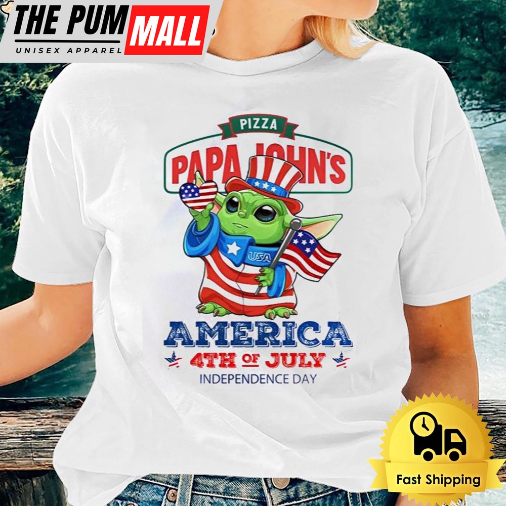 Baby Yoda Papa John’s Pizza America 4th Of July Unsiex T-Shirt