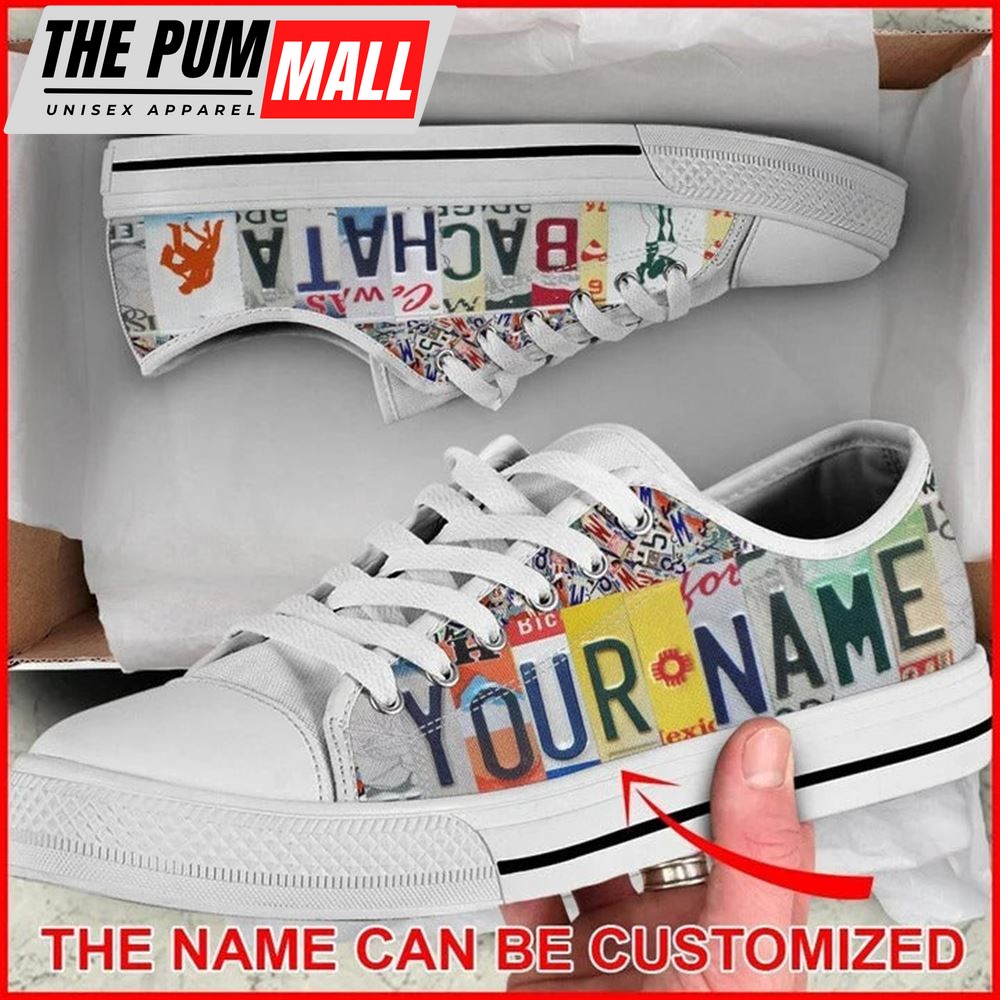 Bachata Dacing License Plates Personalized Canvas Low Top Shoes – Low Top Shoes Mens, Women