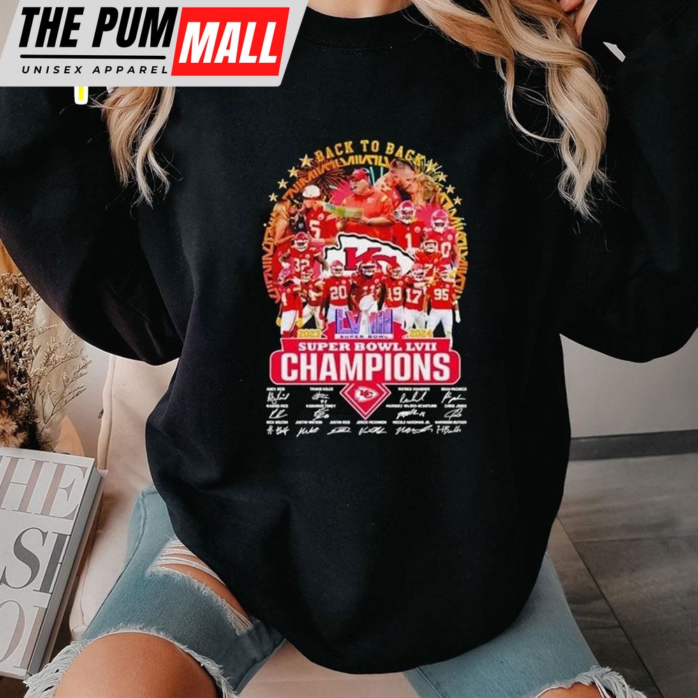 Back To Back 2025 2025 Super Bowl Lviii Champions Kansas City Chiefs Signatures Shirt Ladies Tee