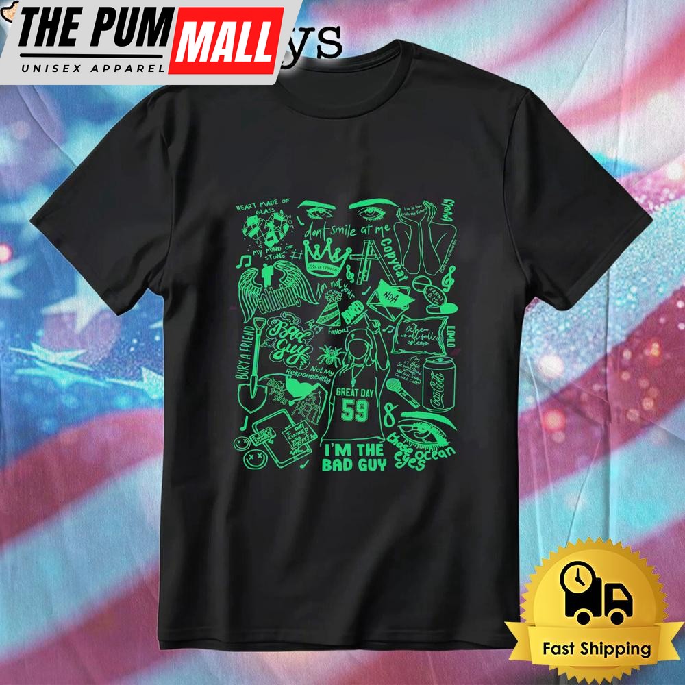 Bad Guy Inspired Graphic Tour Lyrics Billie Album Tracklist Concert T-Shirt