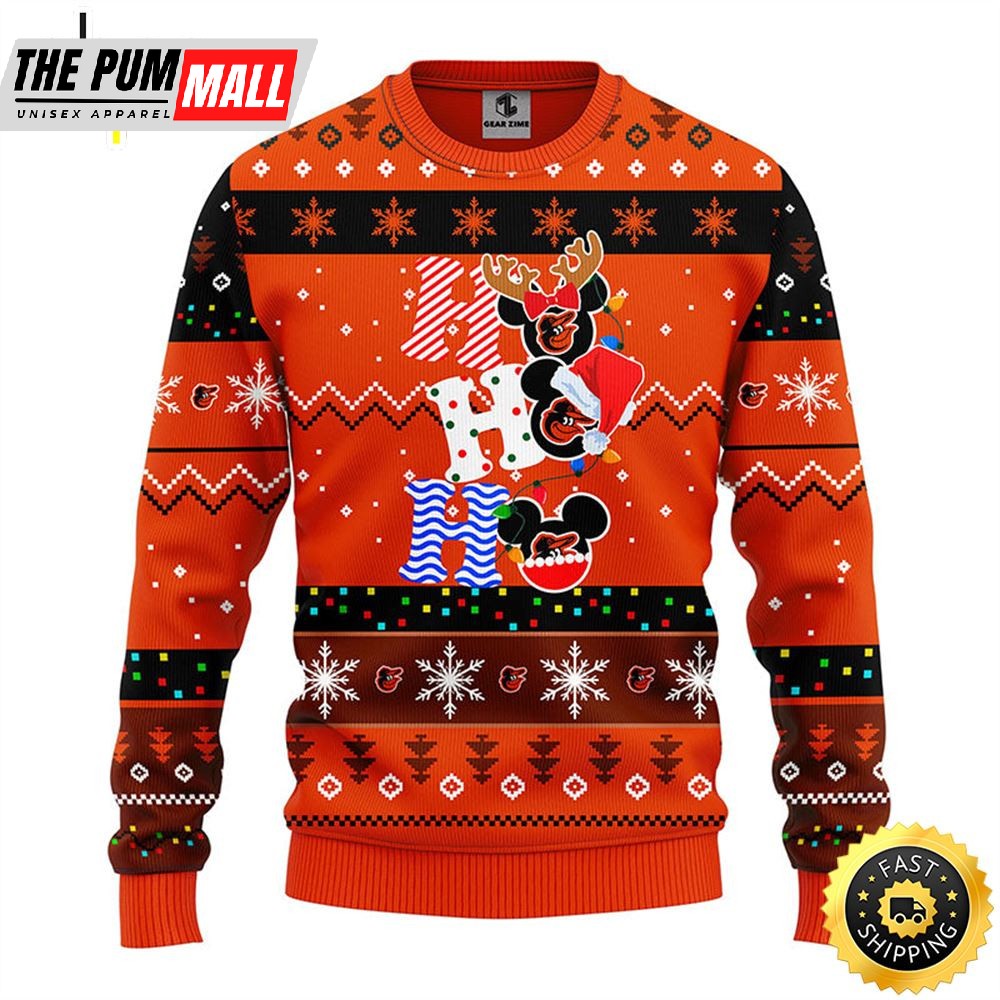 Baltimore Orioles Hohoho Mickey Christmas Ugly Sweater