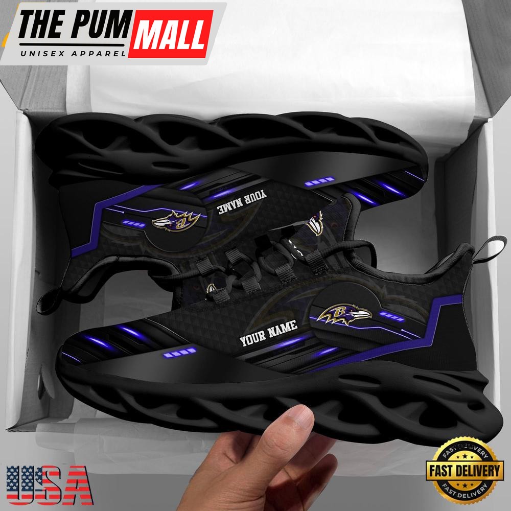 Baltimore Ravens Black Clunky Pattern NFL Sport Custom Max Soul Shoes, Running Sneakers Shoes
