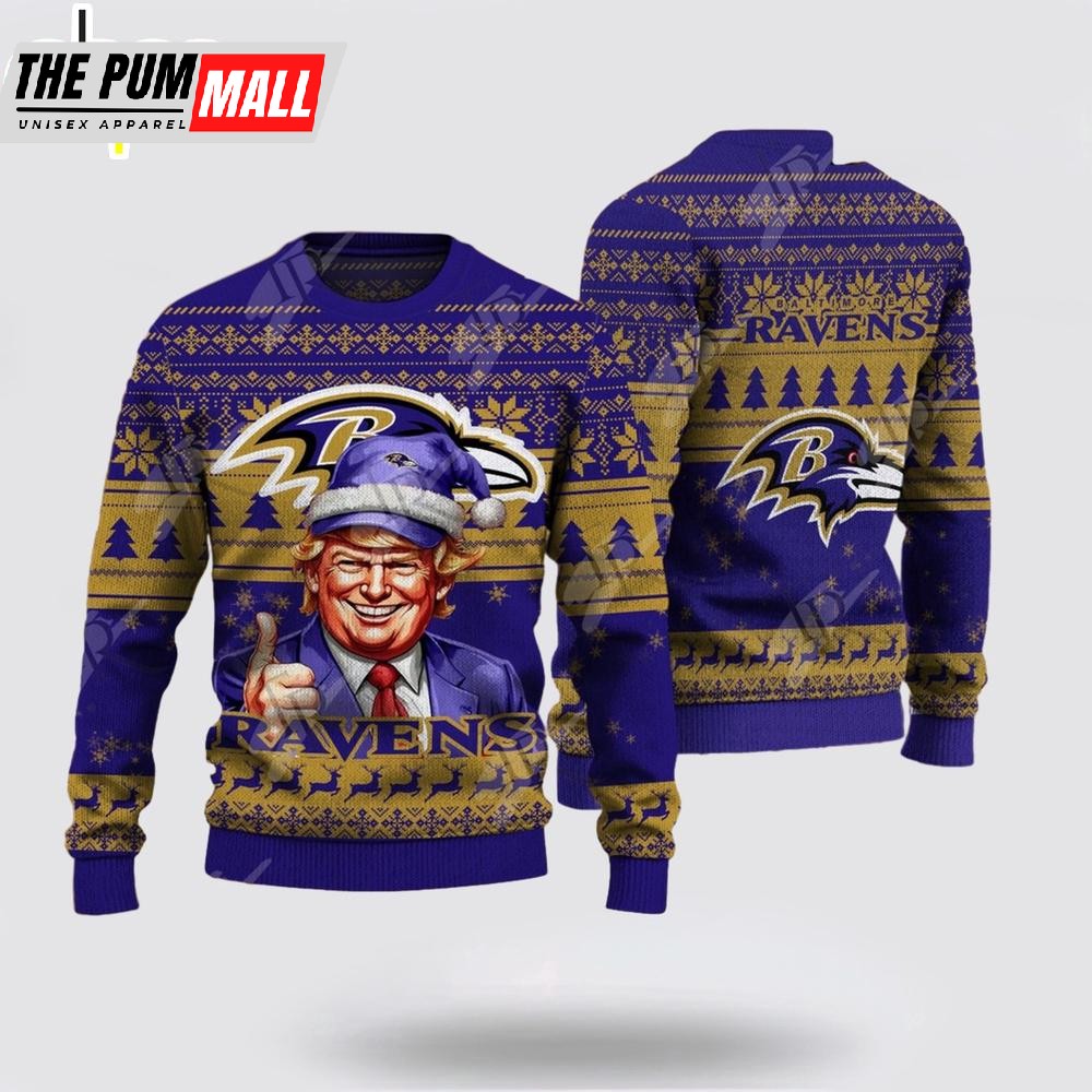 Baltimore Ravens Christmas Donald Trump Knitted Sweater
