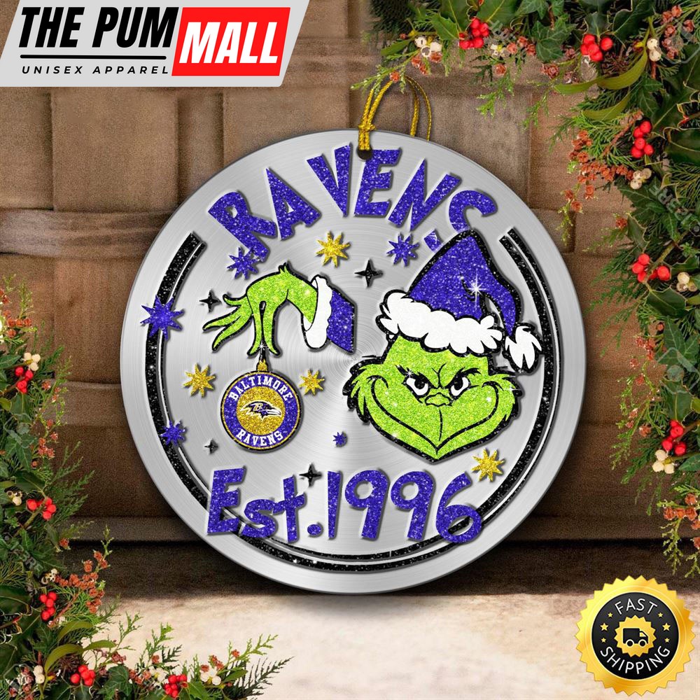 Baltimore Ravens Grinch Circle Ornaments Christmas Limited Edition