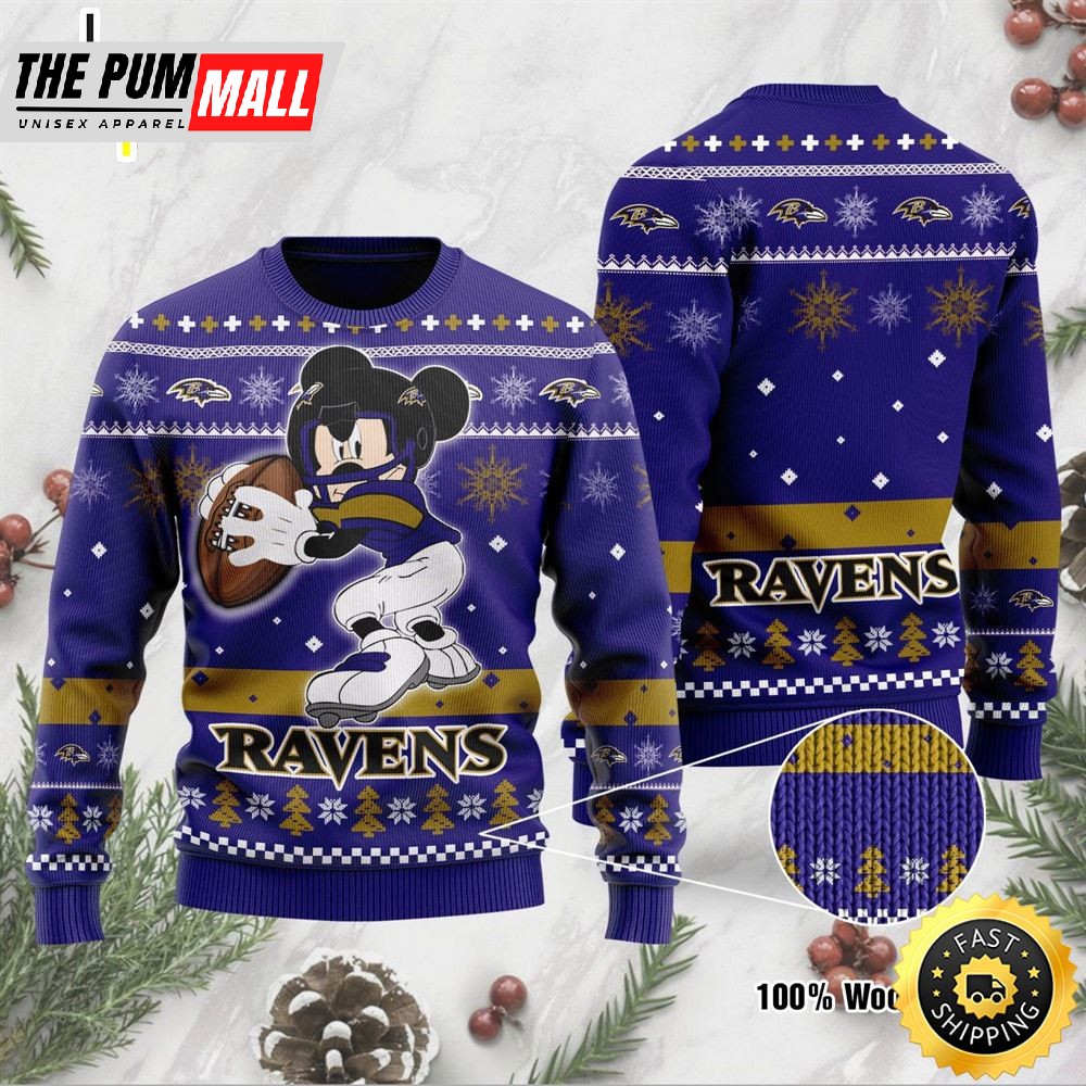 Baltimore Ravens Mickey Mouse Funny Ugly Christmas Sweater, Perfect Holiday Gift