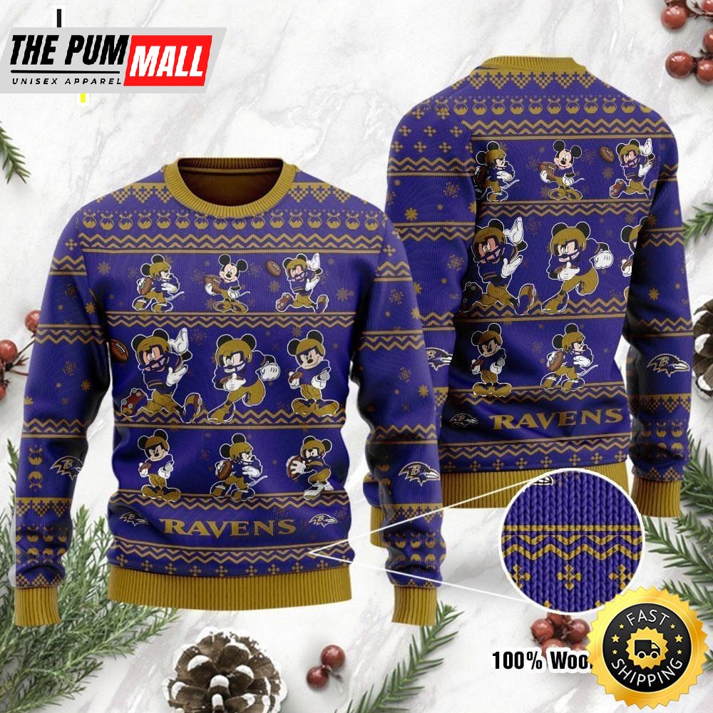Baltimore Ravens Mickey Mouse Ugly Christmas Sweater, Perfect Holiday Gift