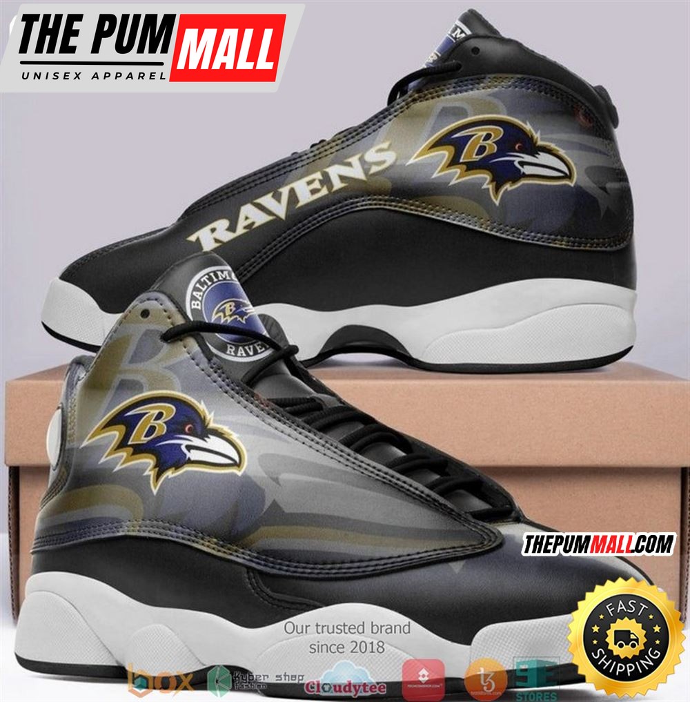 Baltimore Ravens Nfl Big Logo Football Team Air Jd 13 Sneaker Shoes