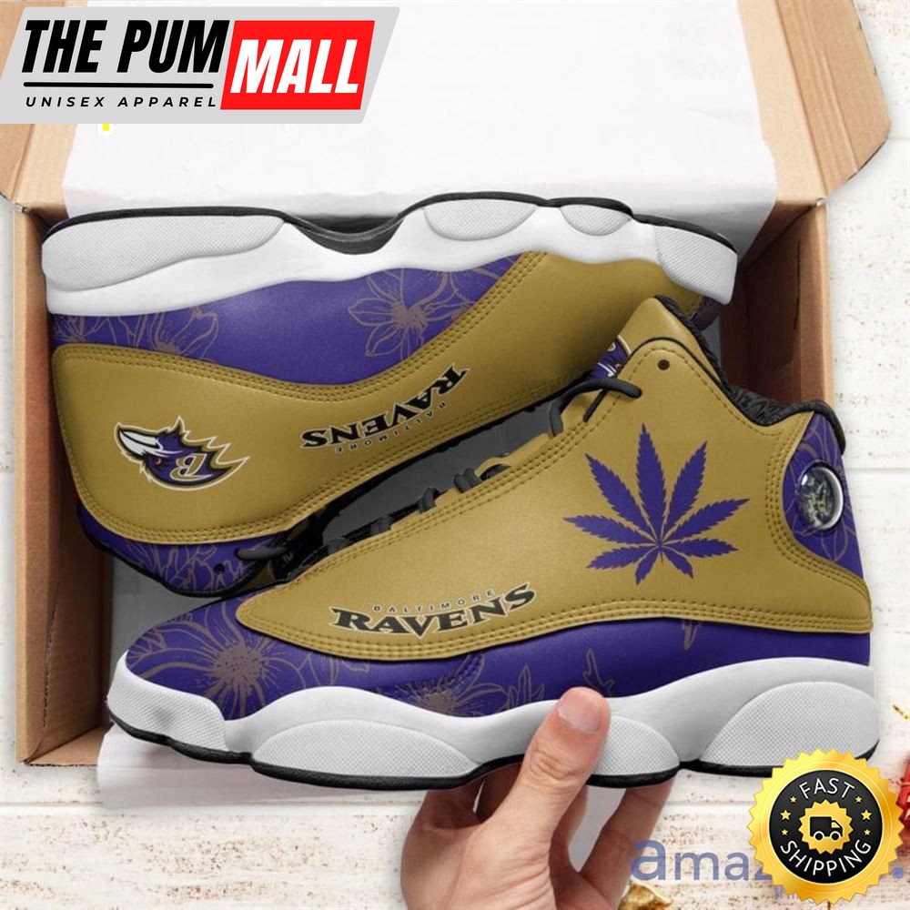Baltimore Ravens Weed Pattern Air Jd 13 Shoes For Fans