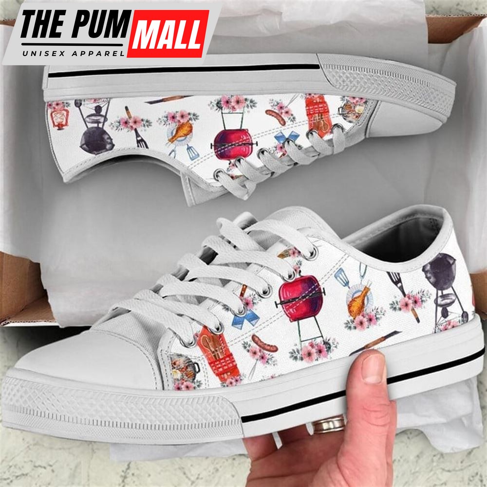Barbeque Flower Watercolor Low Top Shoes – Low Top Shoes Mens, Women