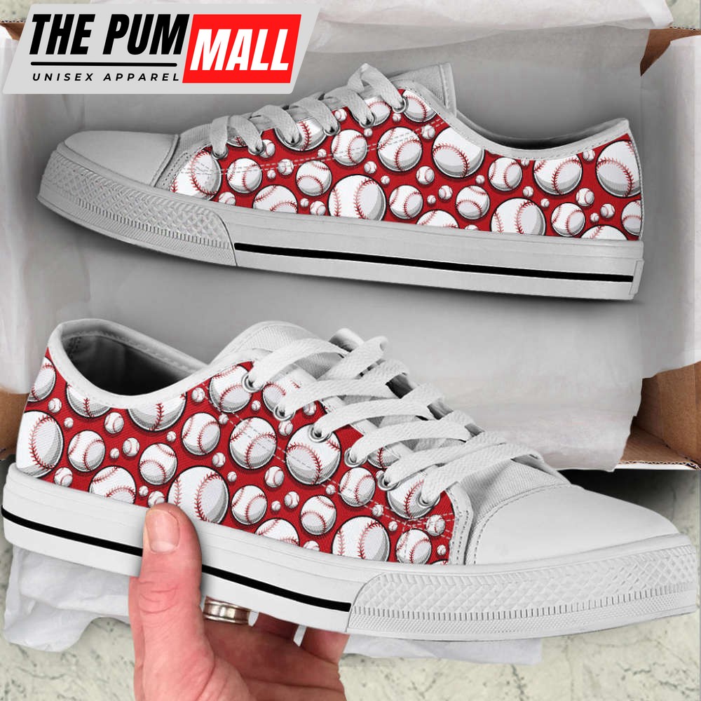 Baseball Ball Pattern Low Top Canvas Print Shoes – Trendy Fashion