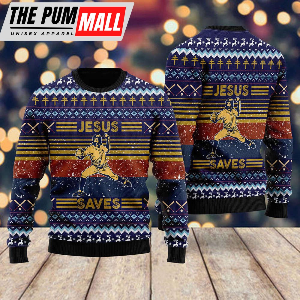 Baseball Funny Jesus Save Ugly Christmas Sweater For Men & Women