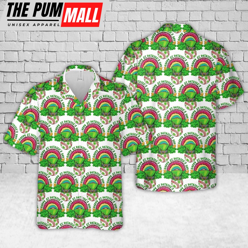 Baseball Shamrock St Patricks Day Hawaiian Shirt, Shamrock Hawaiian Shirt