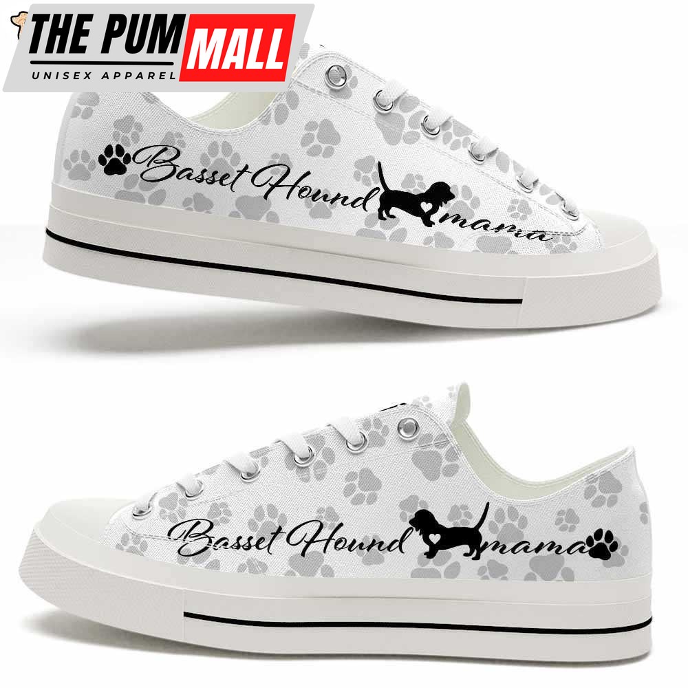 Basset Hound Paws Pattern Low Top Shoes – Happy International Dog Day Canvas Sneaker – Owners Gift Dog Breeders