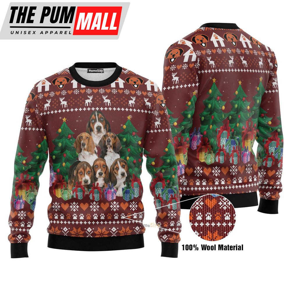 Basset Hound Pine Tree Ugly Christmas Sweater, Gift For Men And Women