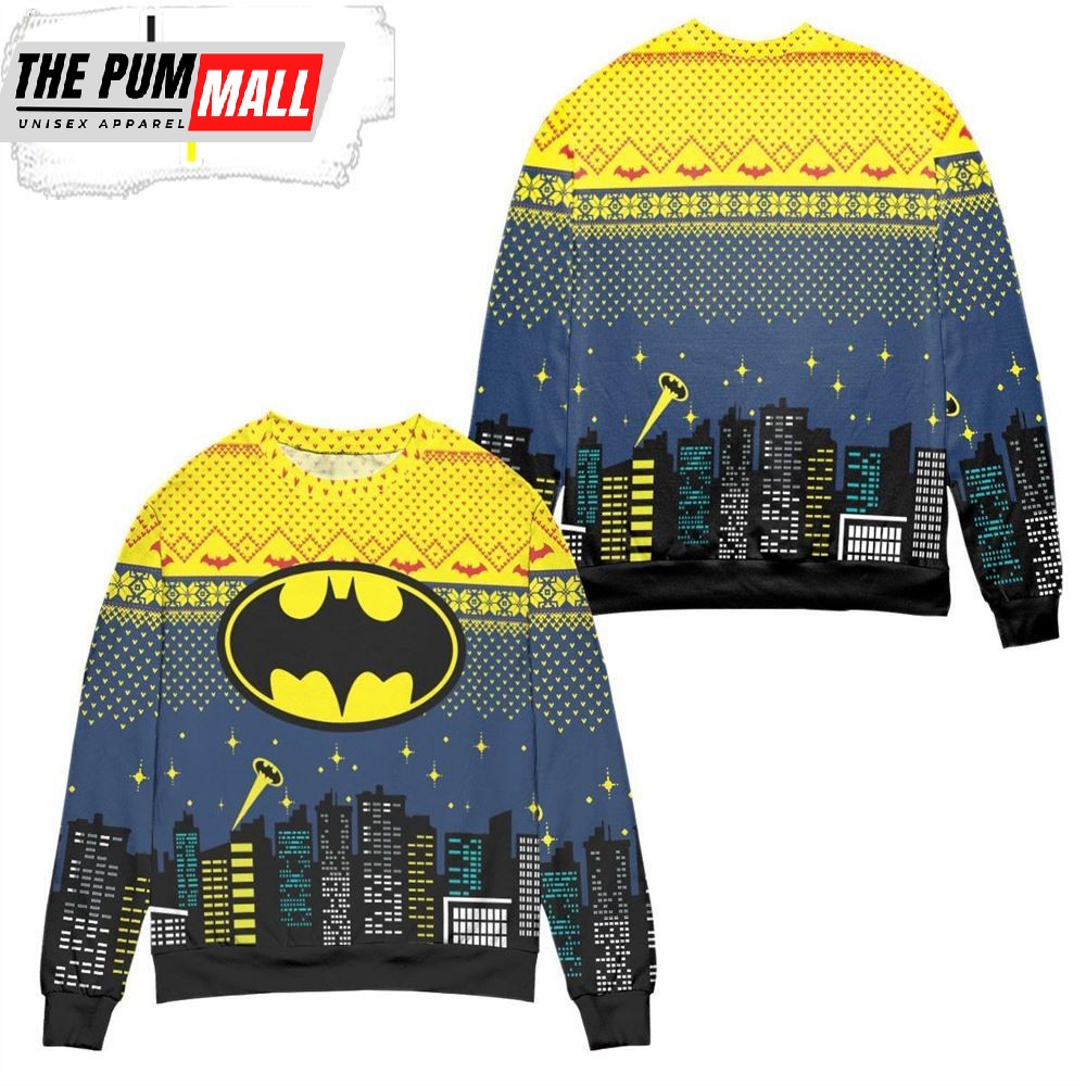 Batman Logo City Nights Ugly Christmas Sweater