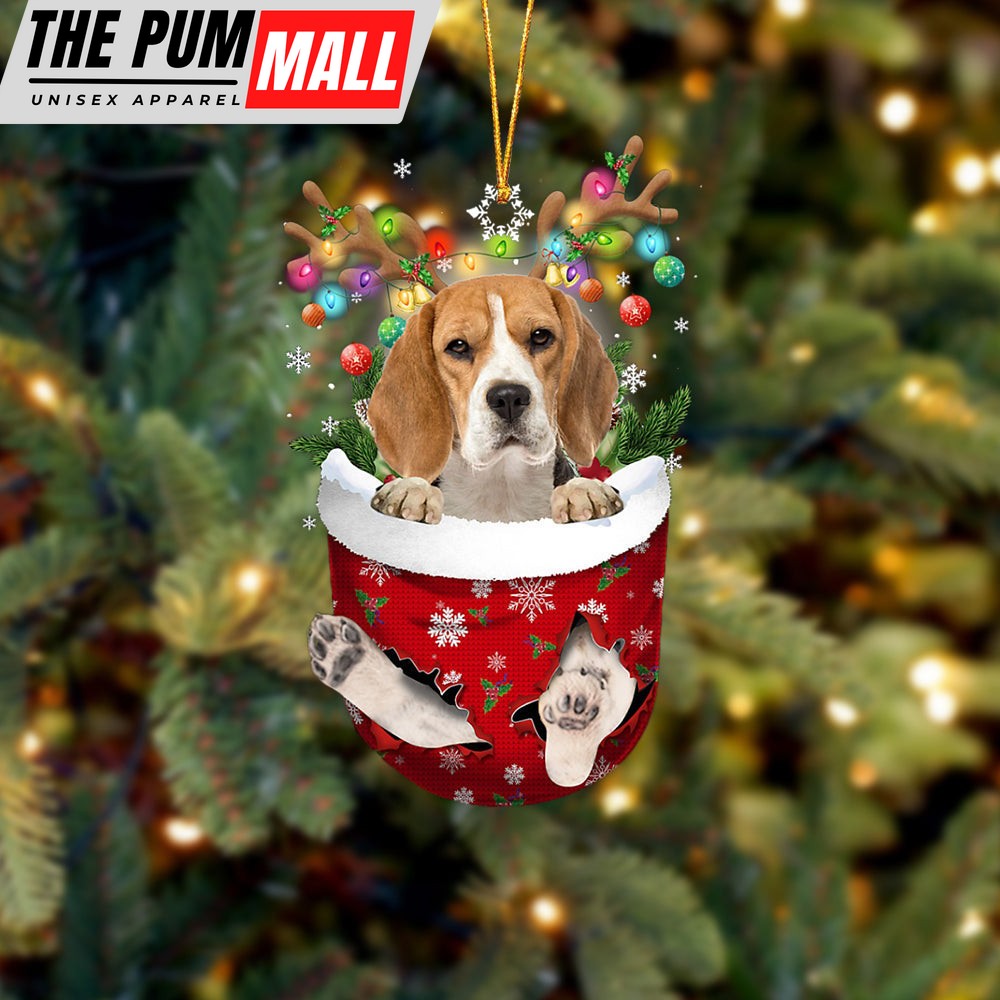 Beagle 2 In Snow Pocket Christmas Ornament – Two Sided Christmas Plastic Hanging Limited Edition