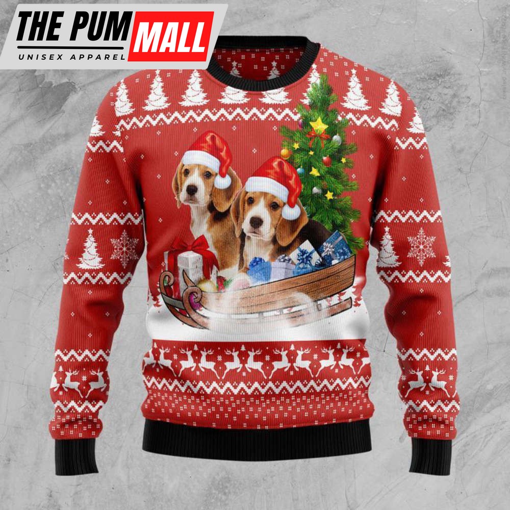 Beagle Dashing Dog Ugly Christmas Sweaterr, Gift Christmas 2023 For Pet Lover