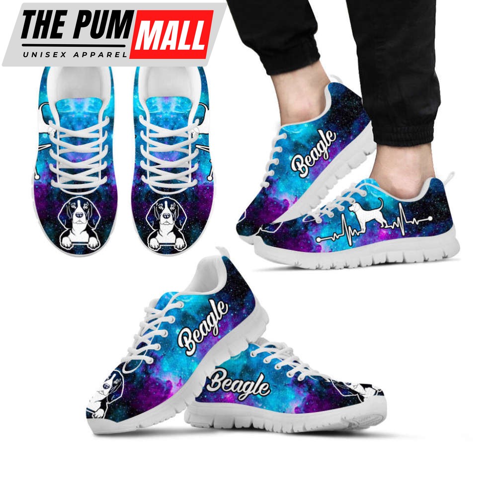 Beagle Dog Lover Shoes Galaxy Heartbeat Sneakers Walking Running Lightweight Casual Shoes For Pet Lover