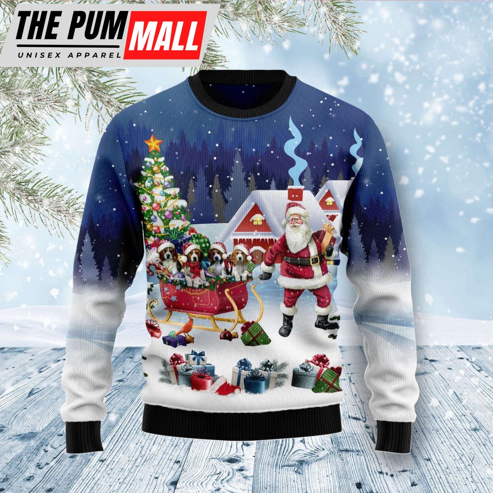 Beagle Santa Sled D1311 Ugly Christmas Sweater, Noel Malalan Signature