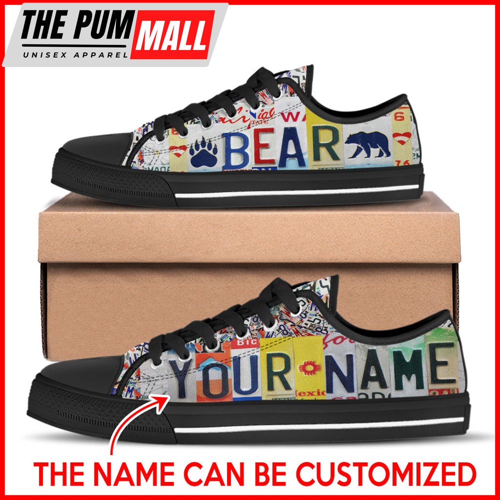 Bear License Plates Low Top Shoes Canvas Shoes – Personalized Custom – Best Gift For Men And Women