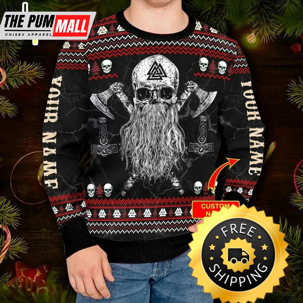 beard-skull-sons-of-odin-valhalla-custom-name-viking-ugly-christmas-sweater-vik-c9iklwl3 Beard Skull Sons Of Odin Valhalla Custom Name Viking Ugly Christmas Sweater, Viking ugly sweater