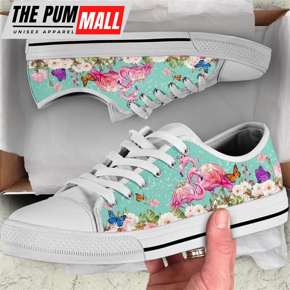 Beautiful Couple Flamingo Love Flower Watercolor Low Top Shoes – Low Top Shoes Mens, Women