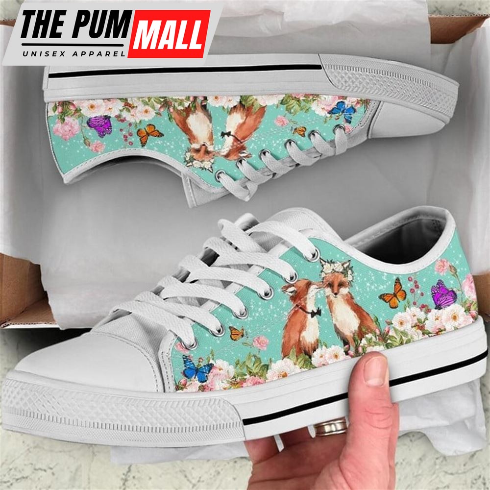 Beautiful Couple Fox Love Flower Watercolor Low Top Shoes – Low Top Shoes Mens, Women