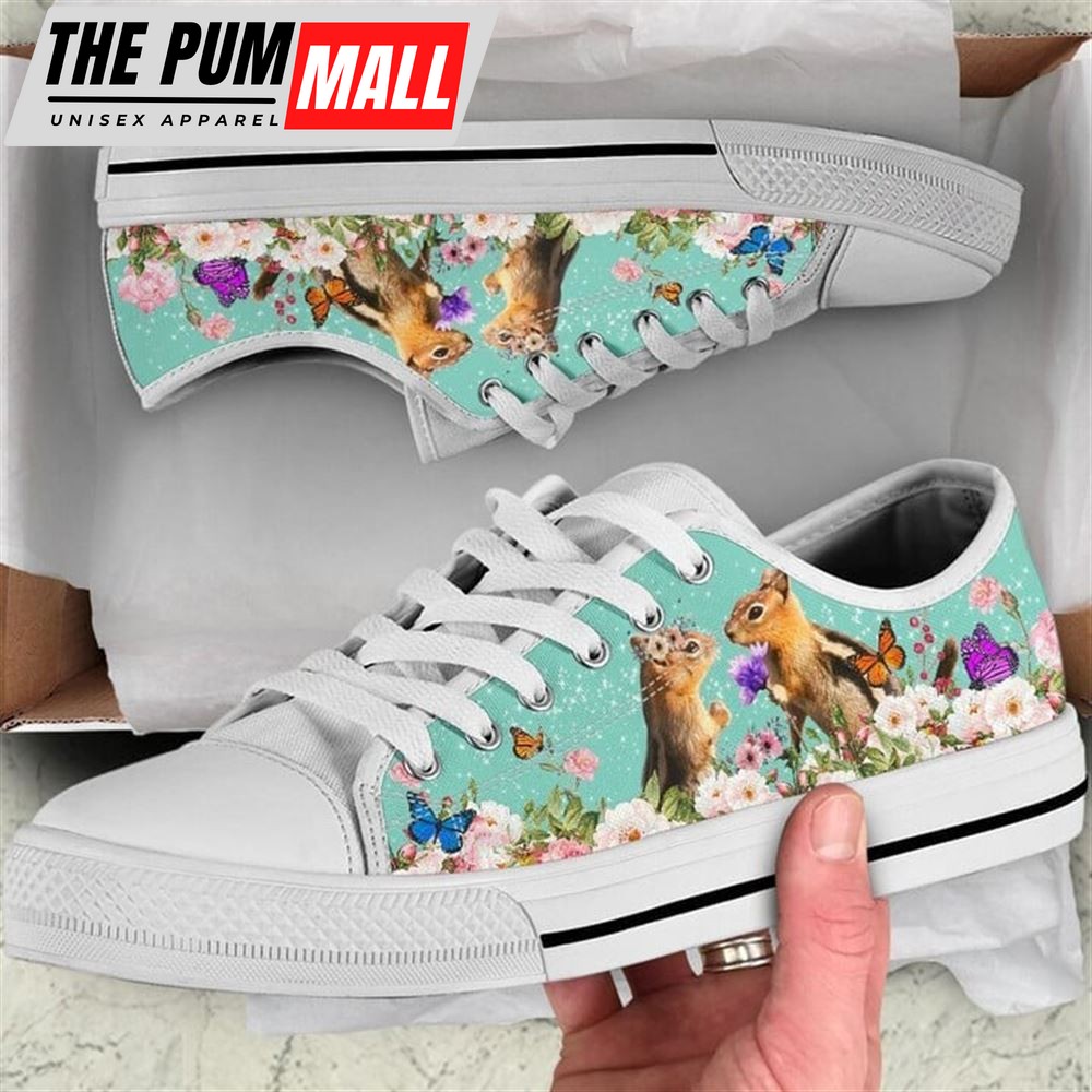 Beautiful Couple Squirrel Love Flower Watercolor Low Top Shoes – Low Top Shoes Mens, Women