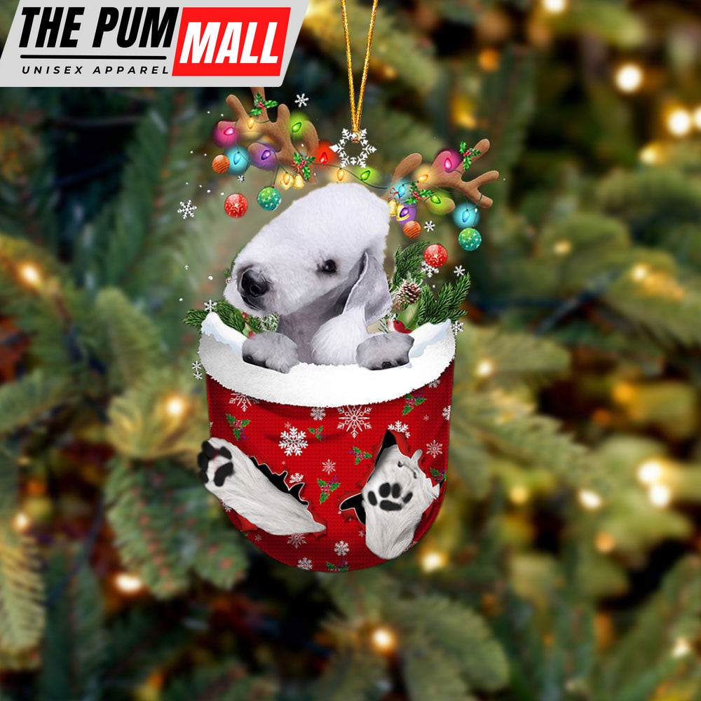 Bedlington Terrier In Snow Pocket Christmas Ornament – Two Sided Christmas Plastic Hanging Limited Edition
