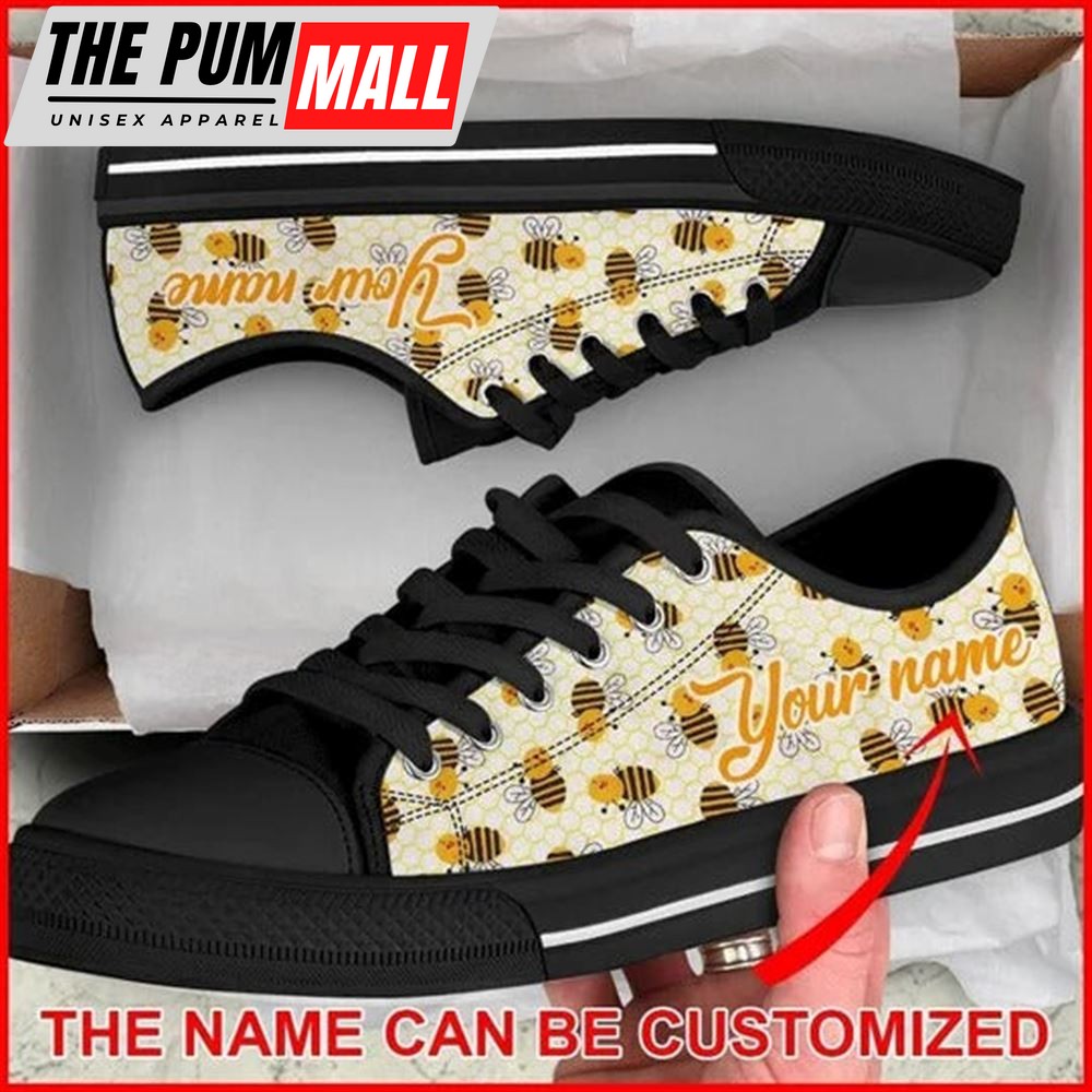 Bee Fabric Insects Honeycomb Hexagon Personalized Canvas Low Top Shoes – Low Top Shoes Mens, Women