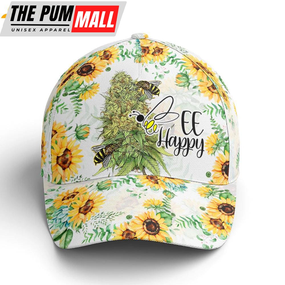 Bee happy Sunflower Pattern Classic Baseball Cap