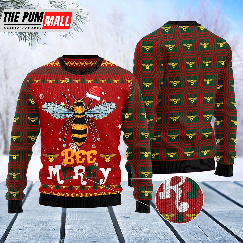 Bee Merry Ugly Christmas Sweater Christmas Crewneck Sweater