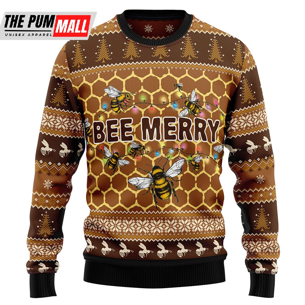 Bee Merry Ugly Christmas Sweater Lover Xmas Sweater Gift