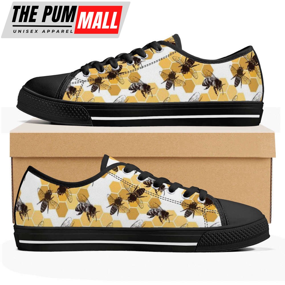 bee-print-canvas-sneakers-bee-shoes-low-top-shoes-for-bee-lover-gift-2m6wg8dj Bee Print Canvas Sneakers, Bee Shoes, Low Top Shoes For Bee Lover Gift
