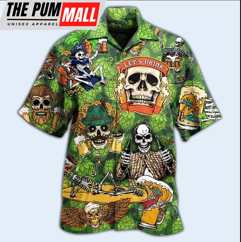 Beer Its Beer Time Skull Edition Hawaiian Shirt, Beer Hawaiian Tropical Halloween Shirt