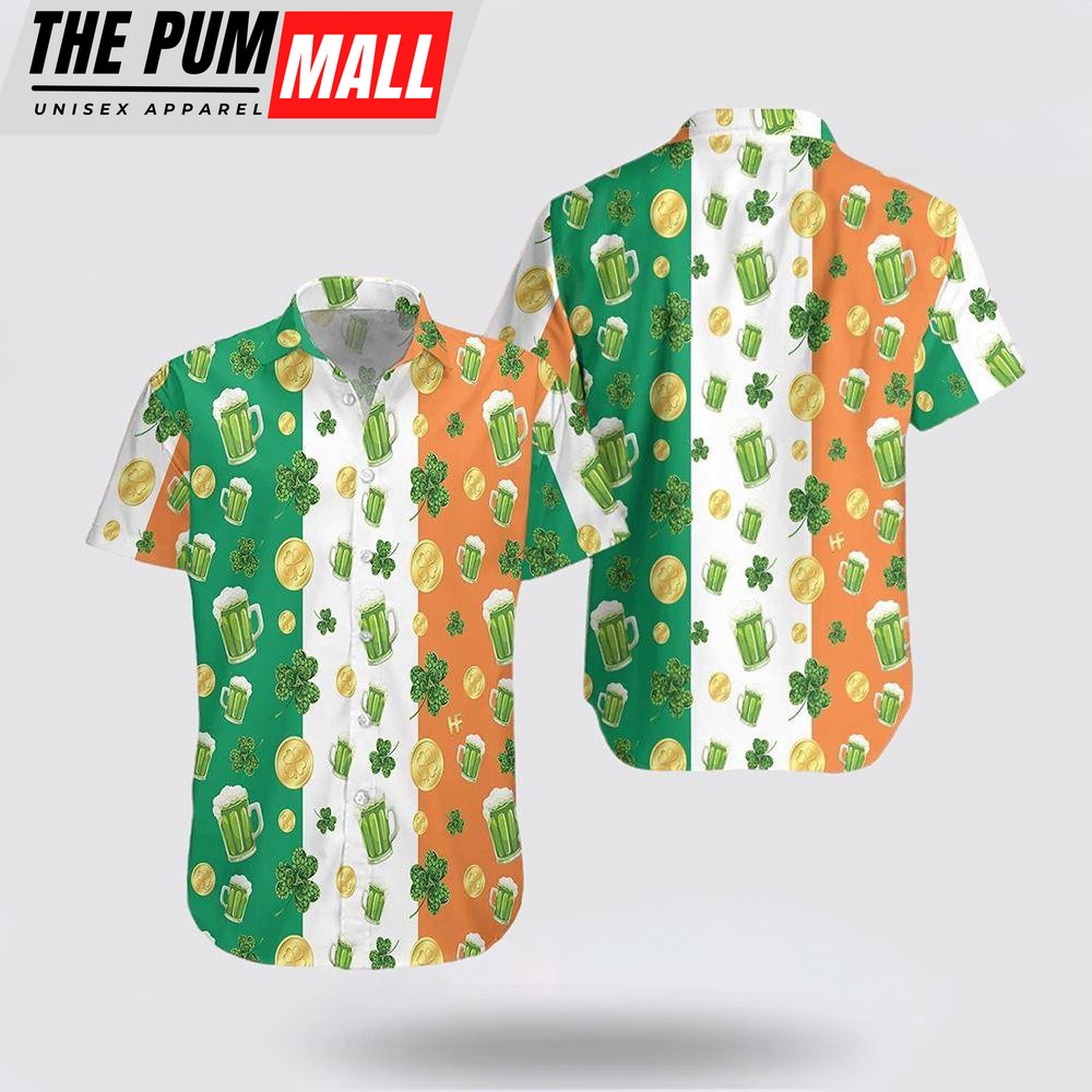 Beer Shamrock And Coin St Patricks Day Shirts, Shamrock Hawaiian Shirt