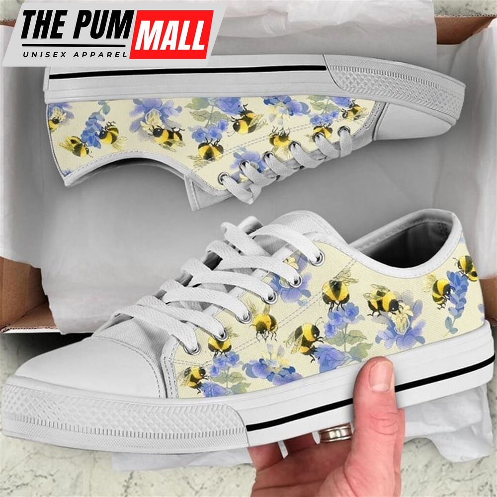 Bees Purple Flower Watercolor Low Top Shoes – Low Top Shoes Mens, Women