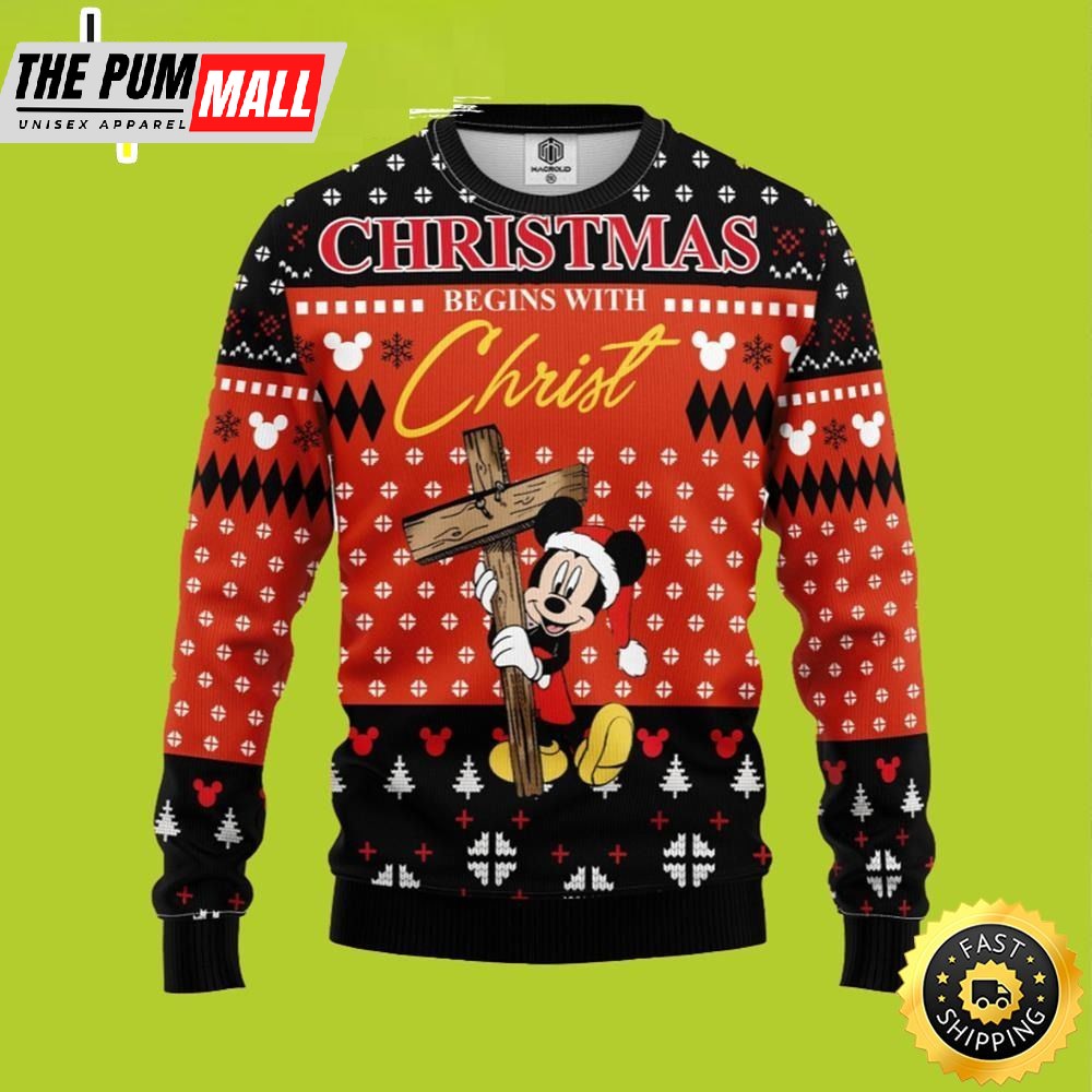 Begin With Christ Mickey Disney Ugly Christmas Sweater