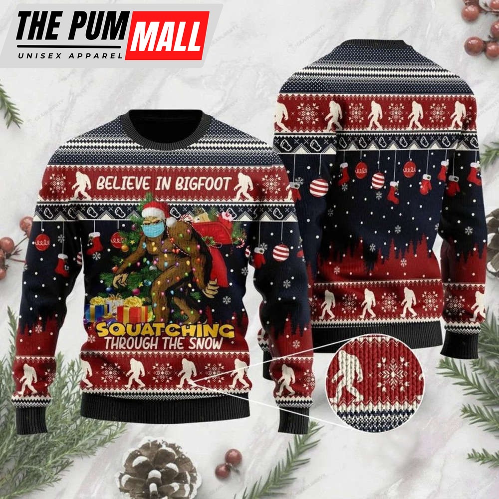 Believe In Bigfoot Christmas Sweater, Best Gift For Men & Women