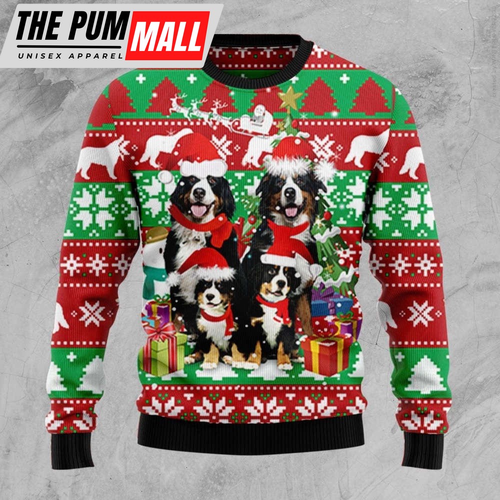 Bernese Mountain Dog Family Ugly Christmas Sweater For Men And Women