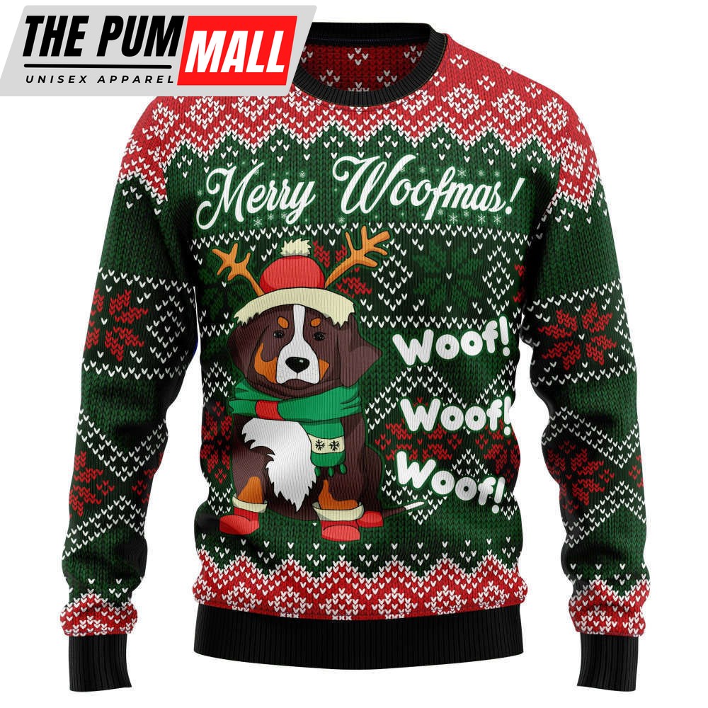 Bernese Mountain Dog Woofmas Ugly Christmas Sweater: Festive Canine Apparel for the Holidays