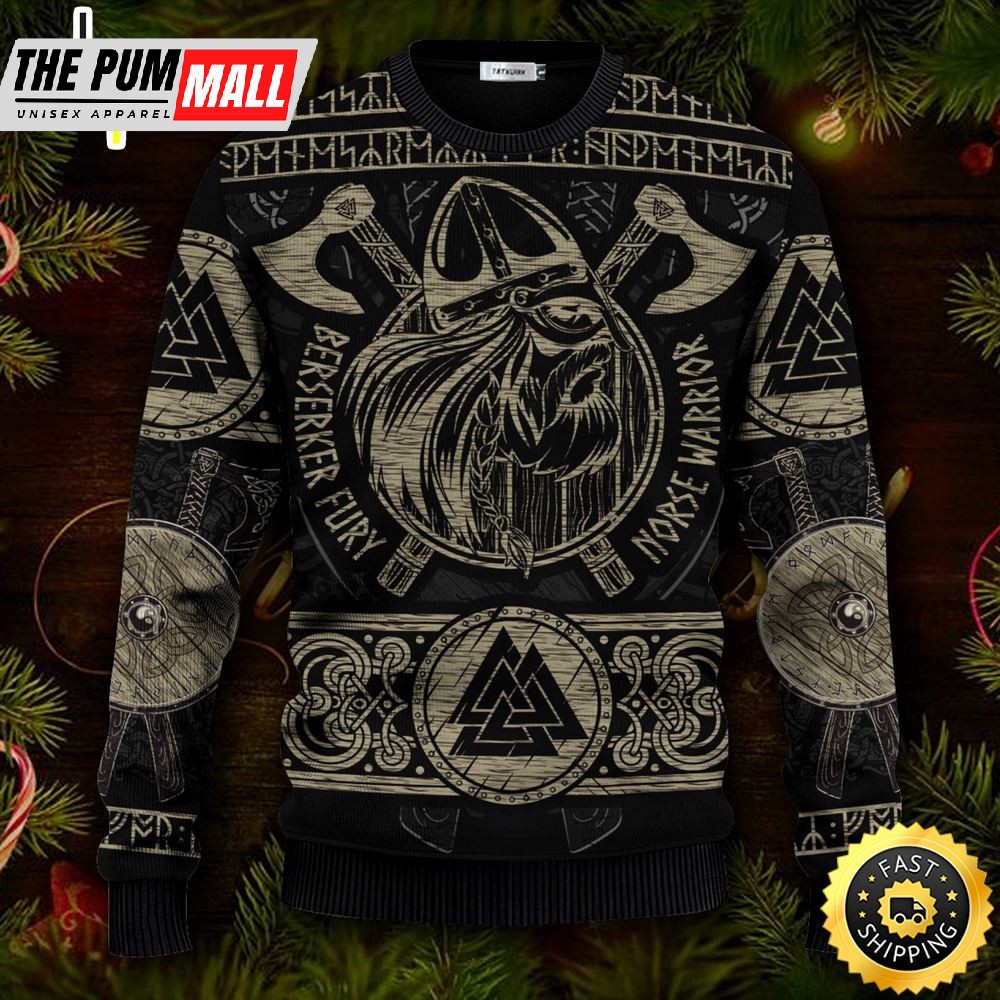 Berserker Fury Norse Warrior Viking Ugly Skull Sweater Christmas