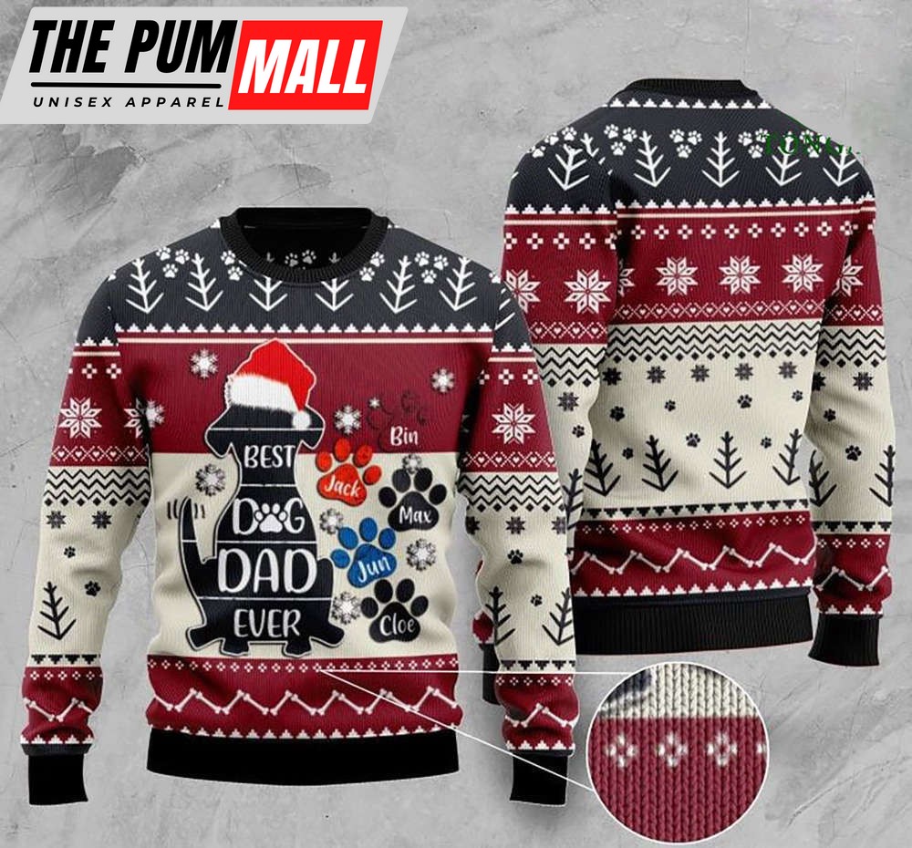 Best Dog Dad Ever Full Printing Christmas Sweater, Gift Christmas For Pet Lover