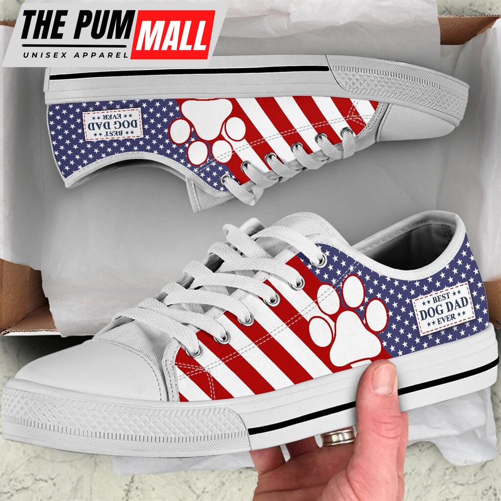 Best Dog Dad Ever Usa Flag Low Top Shoes – Sneaker For Dog Walking – Best Gift For Dog Mom