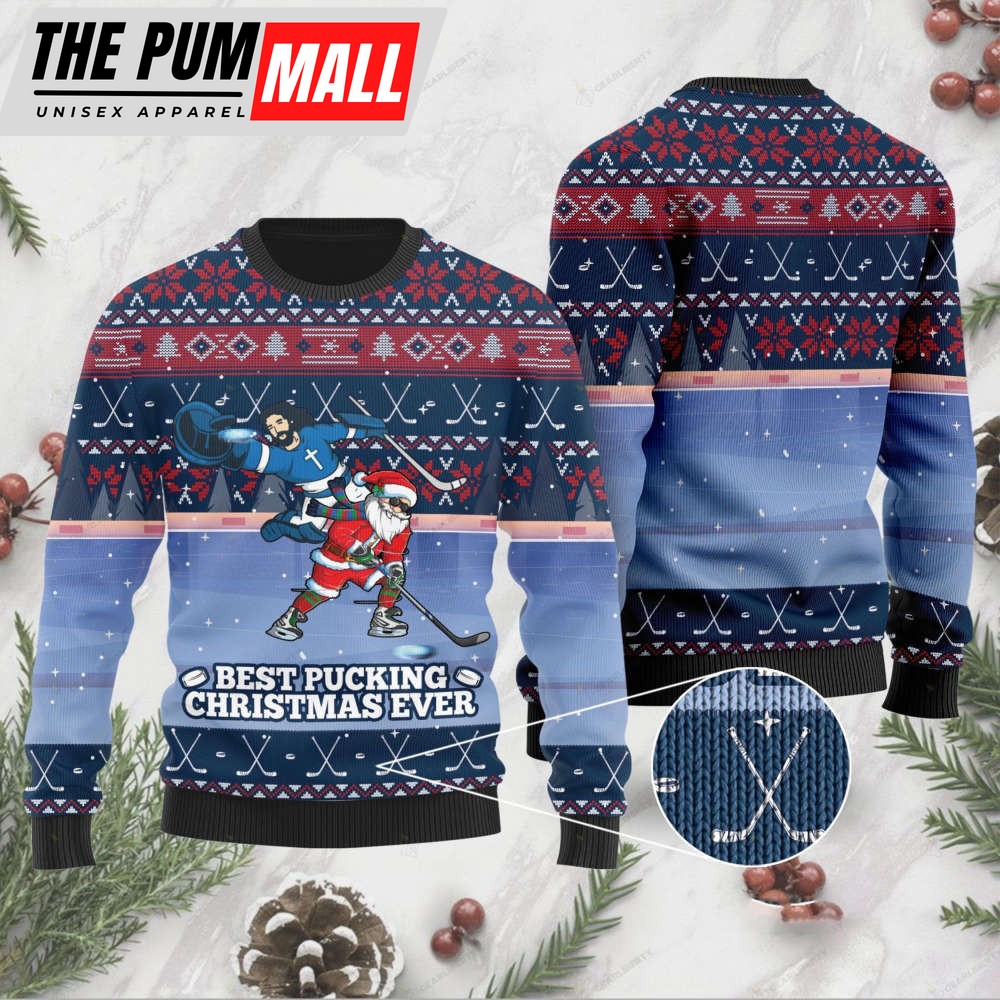 Best Pucking Christmas Ever Jesus And Santa Claus For Unisex Ugly Christmas Sweater