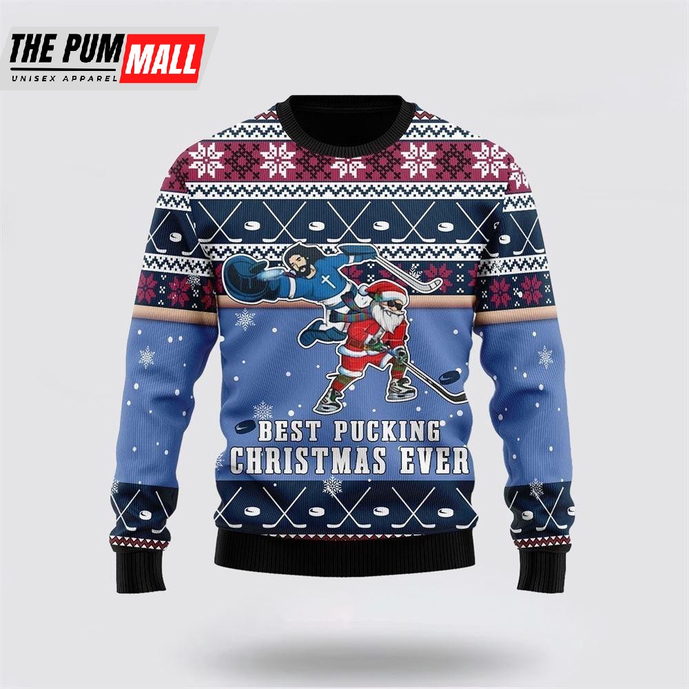 Best Pucking Christmas Ever Jesus And Santa Claus Ugly Christmas Sweater