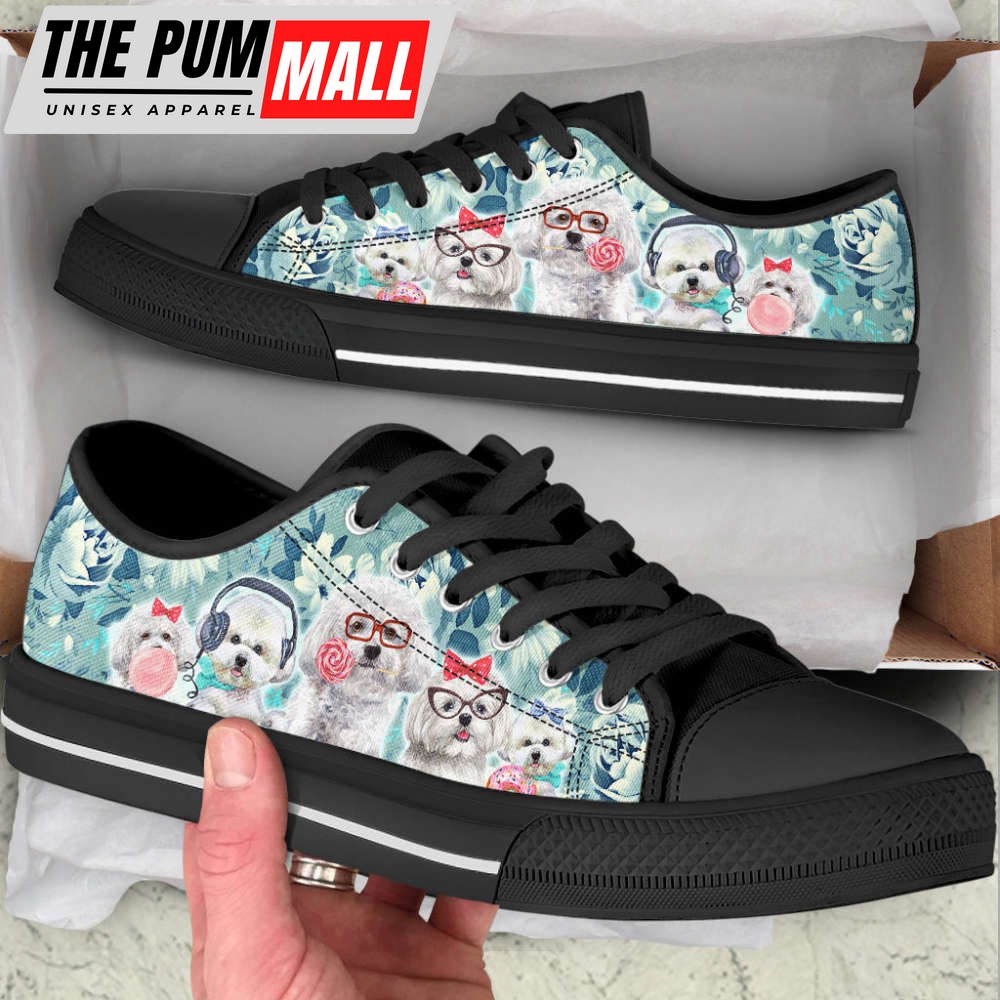 bichon-dog-flowers-pattern-turquoise-low-top-shoes-canvas-sneakers-rjnr8mwa Bichon Dog Flowers Pattern Turquoise Low Top Shoes Canvas Sneakers